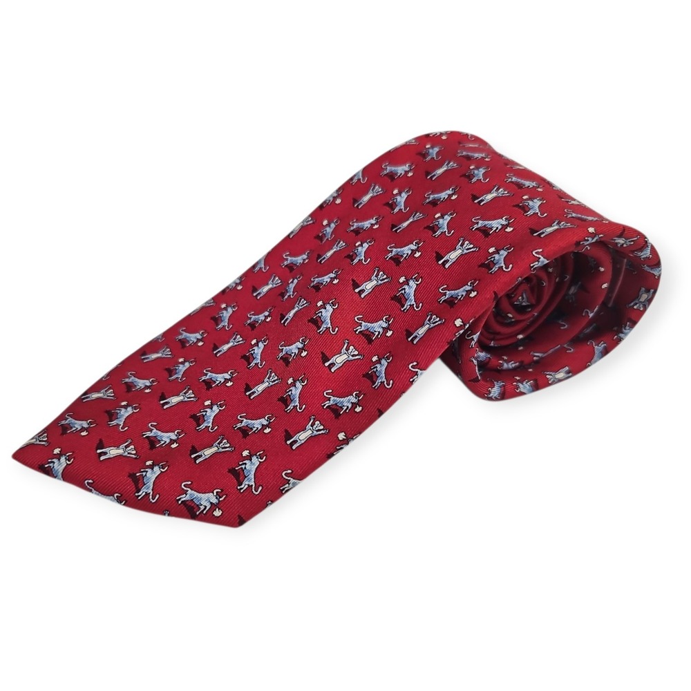 Vineyard Vines Men's Tie Bull & Bear Stock Market Red Silk 3.25" (W) x 62" (L)